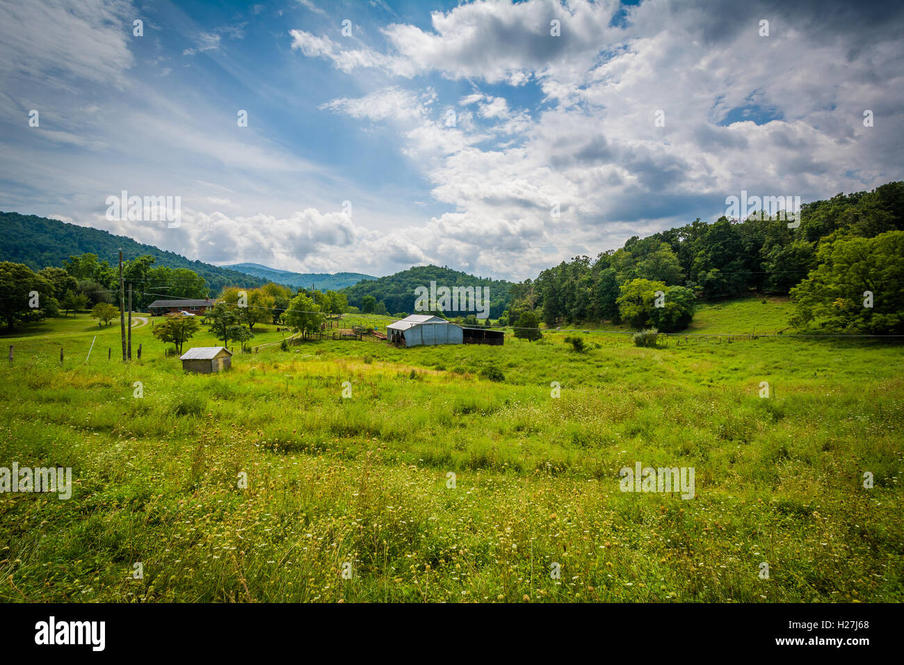 Vista di una azienda agricola in zone rurali Shenandoah Valley della Virginia. Foto Stock