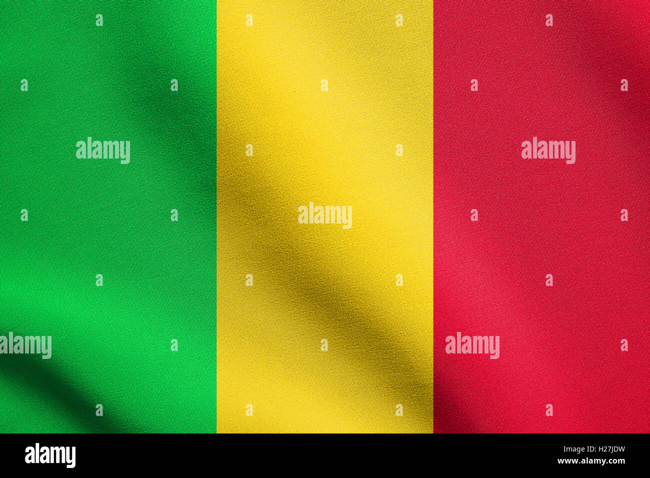 Nazionale del Mali bandiera ufficiale. Africa simbolo patriottico, banner, elemento dello sfondo. Bandiera del Mali sventolare nel vento Foto Stock