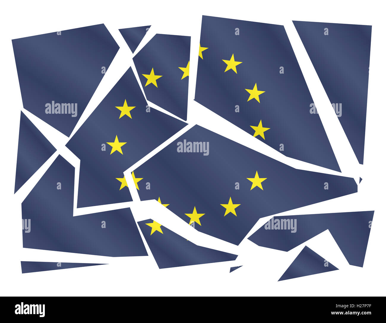 La rottura di una bandiera UE isolati su sfondo bianco Foto Stock