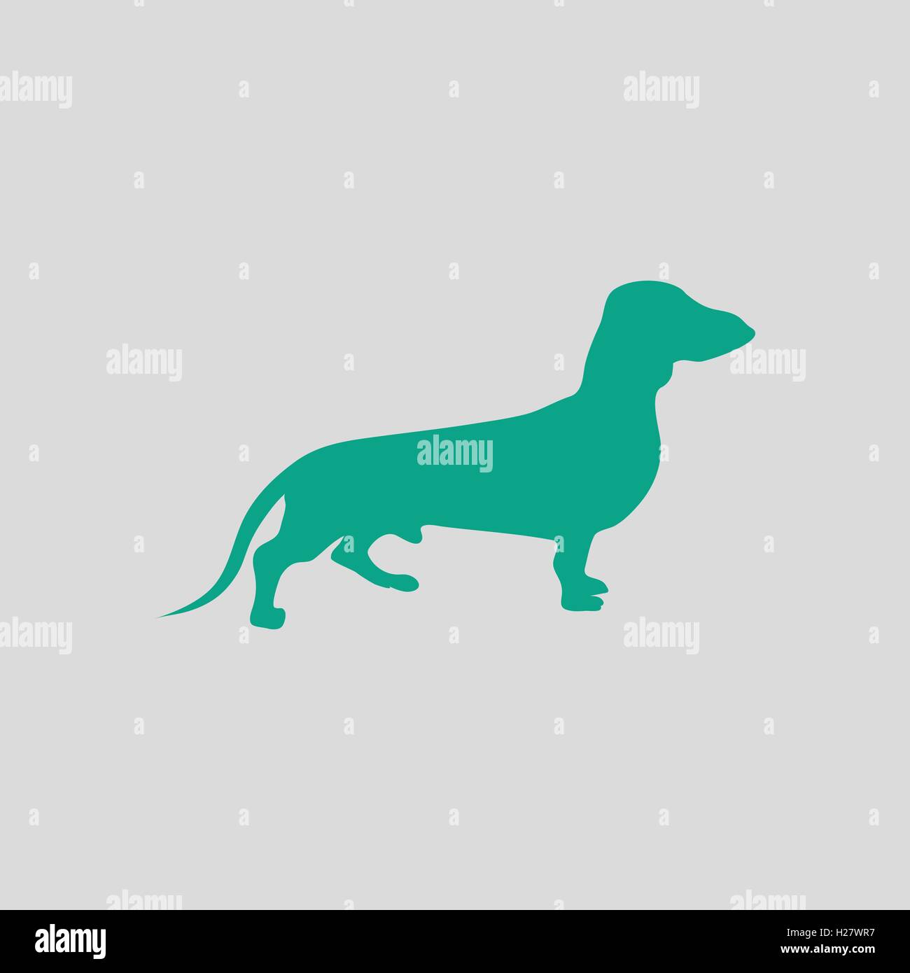 Cane Bassotto icona. Sfondo grigio con verde. Illustrazione Vettoriale. Illustrazione Vettoriale