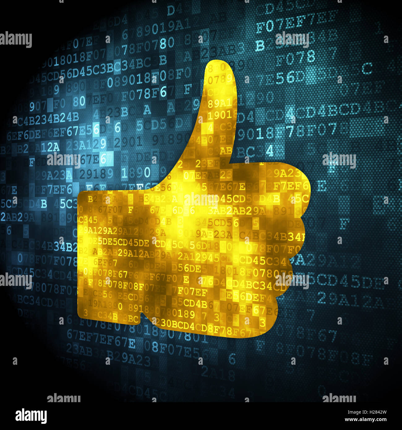 Social media concetto: Pollice su sfondo digitale Foto Stock