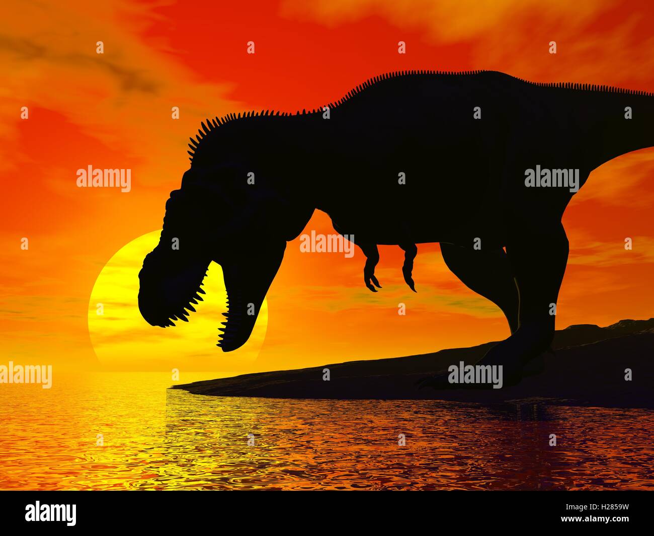 Tyrannosaurus rex dal tramonto - 3D render Foto Stock