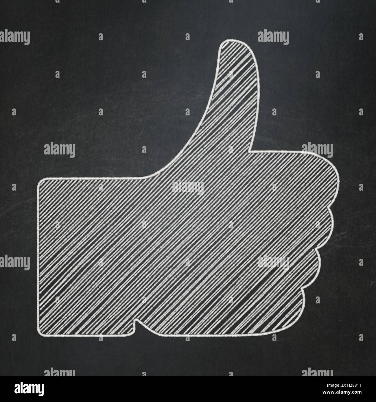 Social media concetto: Pollice su sfondo lavagna Foto Stock