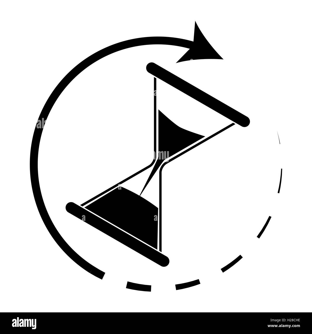 Il tempo è in esecuzione. Clessidra monocromatico. L'icona della clessidra e il tempo che scorre fuori. Illustrazione Vettoriale Foto Stock