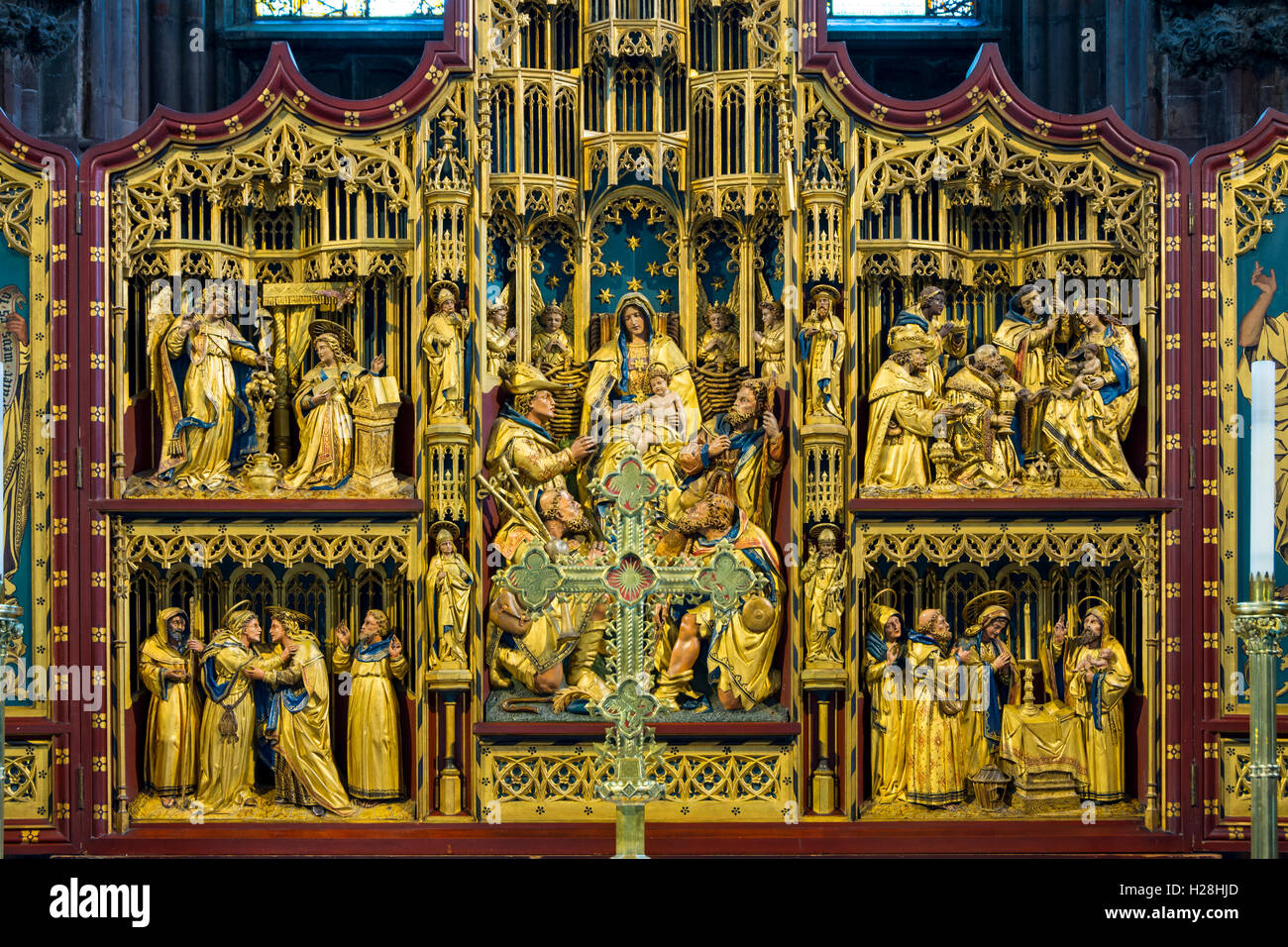 Il Reredos nella cappella della Madonna, Lichfield Cathedral, Staffordshire, England, Regno Unito Foto Stock