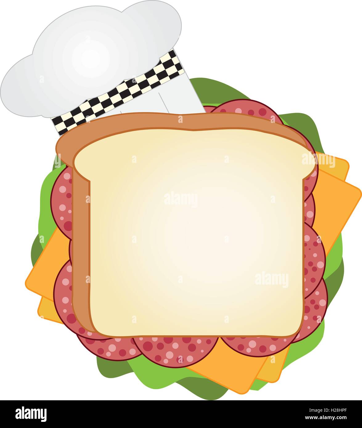 Salami sandwich con formaggio, lattuga e cappello da cuoco -- illustrazione vettoriale Illustrazione Vettoriale