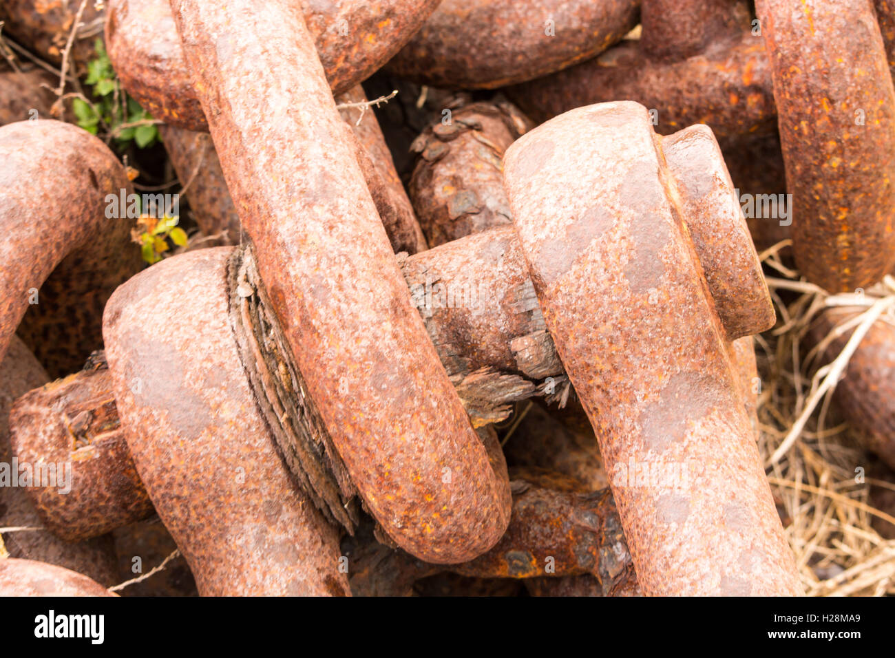 Abbandonata la corrosione della catena di ancoraggio Foto Stock