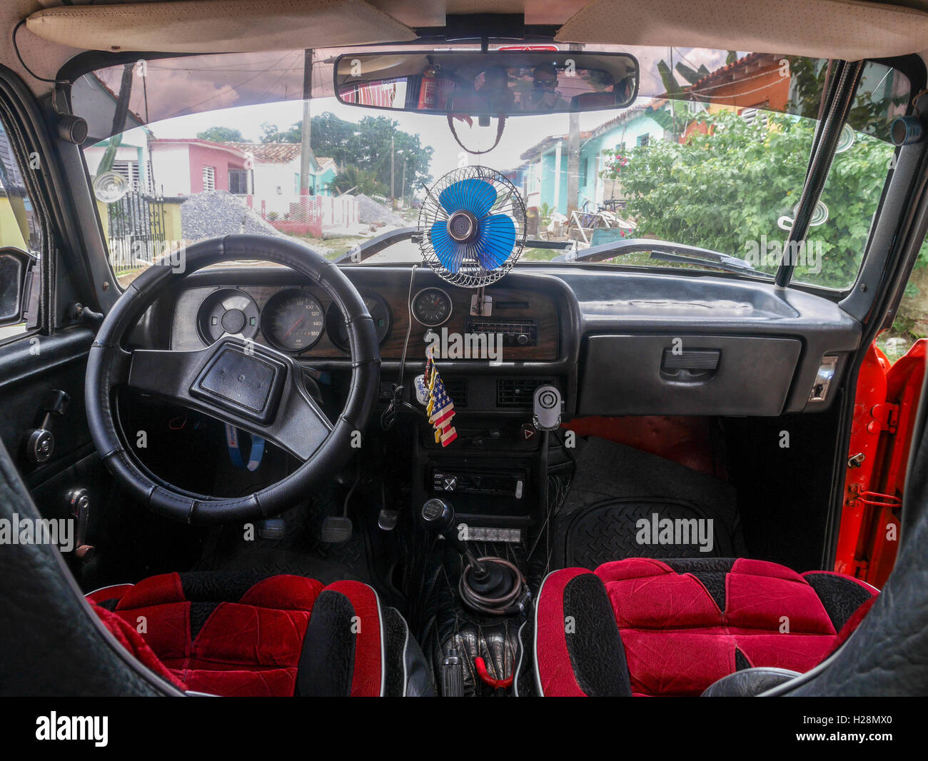 All'interno di una vettura taxi Foto Stock