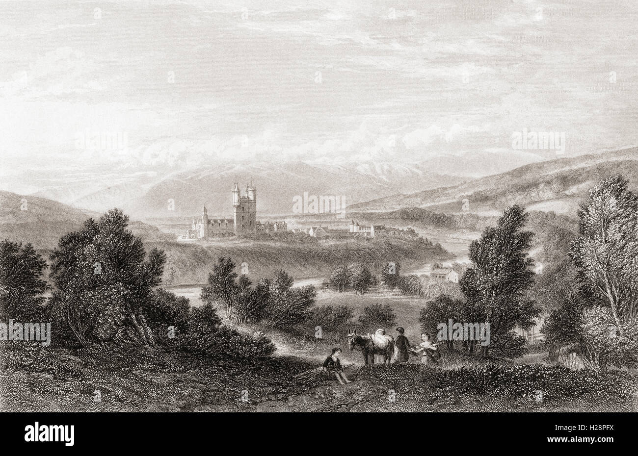 Il Castello di Balmoral, Royal Deeside, Aberdeenshire, Scozia, nel XIX secolo. Foto Stock