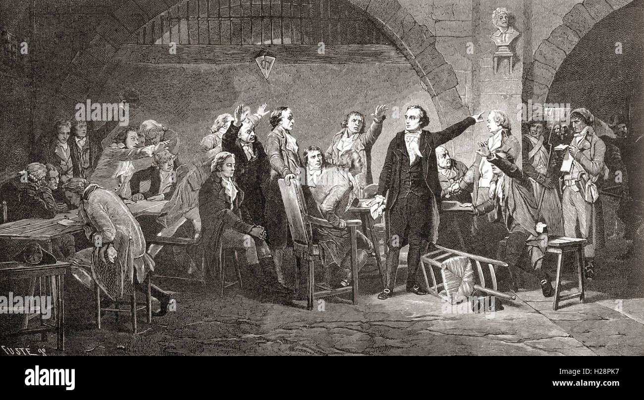 Una riunione del Girondins o Girondists, membri della Gironde, di un gruppo politico che operano in Francia dal 1791 al 1795, durante la Rivoluzione Francese. Foto Stock