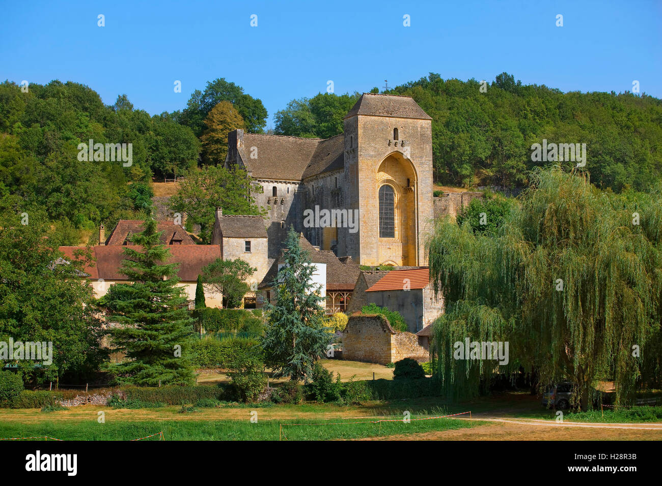 Saint-Amand-de-Coly abbey, Dordogne, Francia Foto Stock