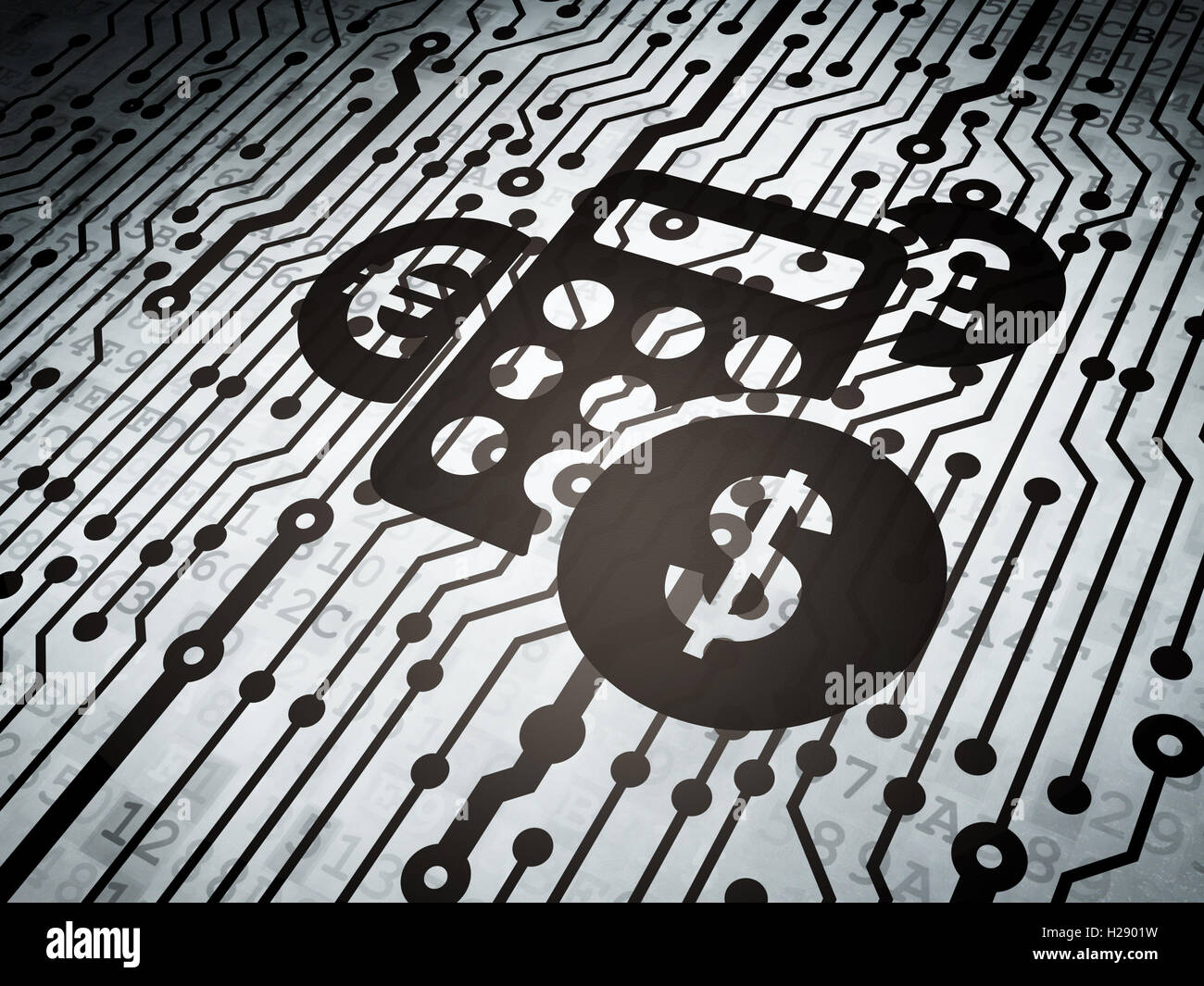 News concept: scheda di circuito con la calcolatrice Foto Stock