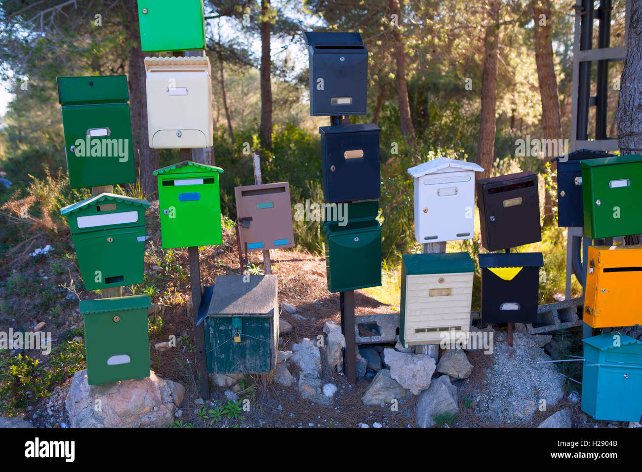 Cassette postali pasticcio in Mediterraneo Cabo de San Antonio Foto Stock