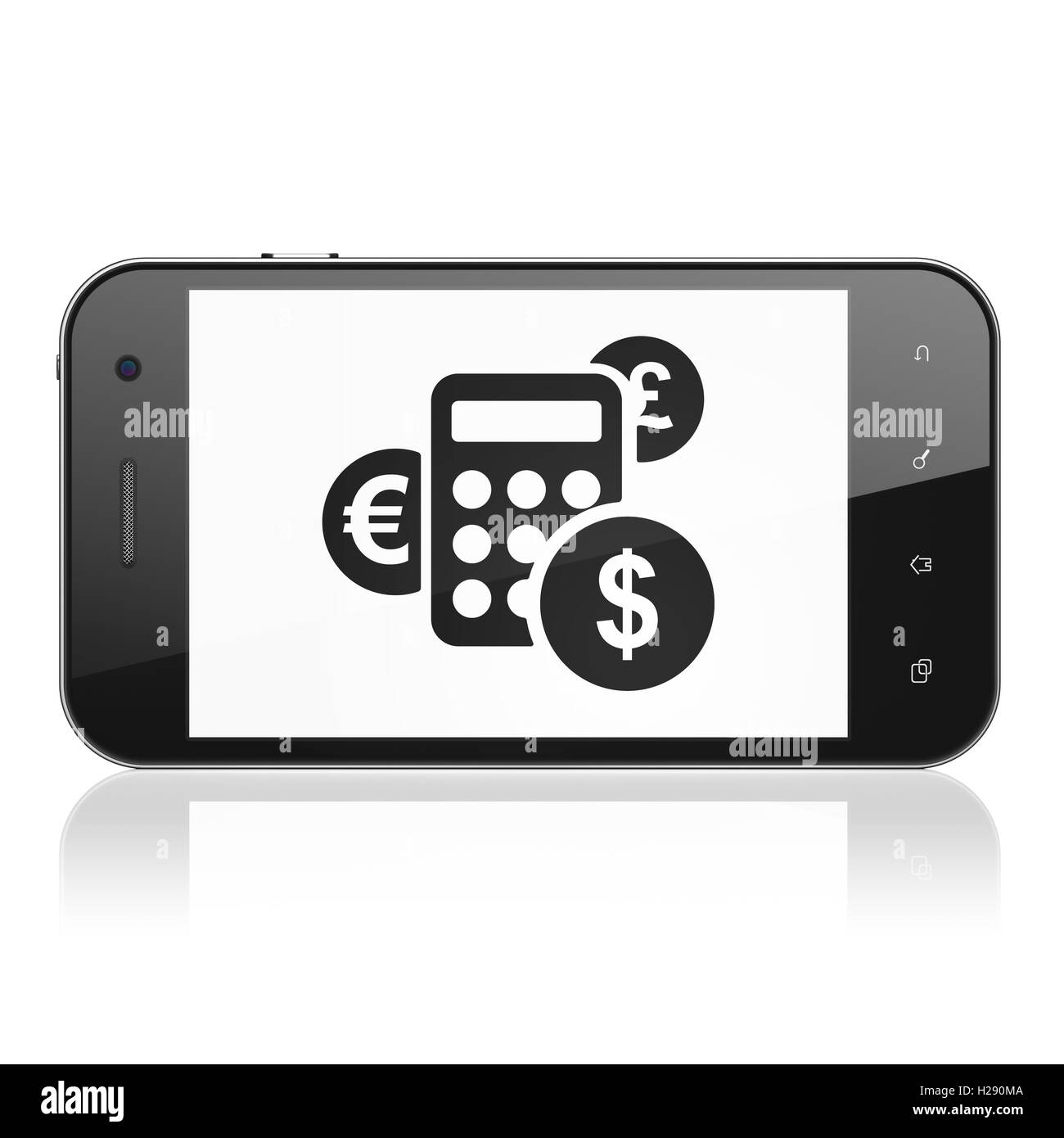 Il concetto di pubblicità: calcolatrice sullo smartphone Foto Stock