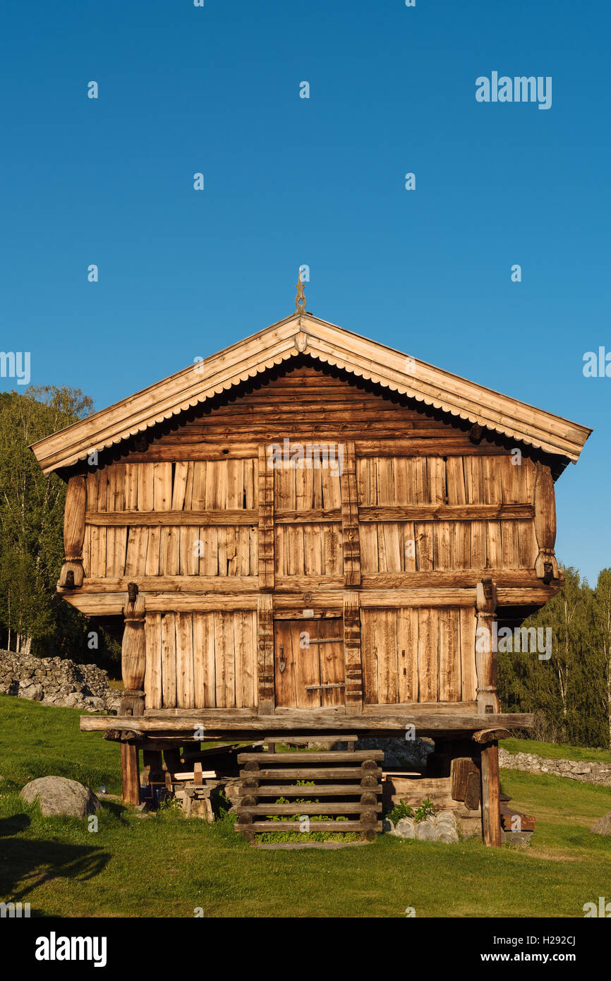 Vecchio deposito, granaio in legno, Uvdal, Numedal, Norvegia Foto Stock