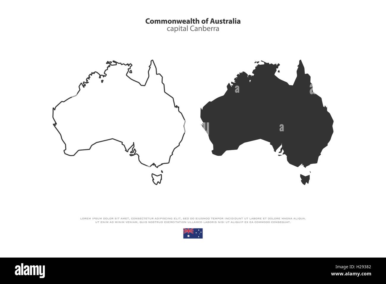 Commonwealth of Australia mappa isolato e bandiera ufficiale icone. vettore politico australiano continente mappa. Aussie divieto geografico Illustrazione Vettoriale