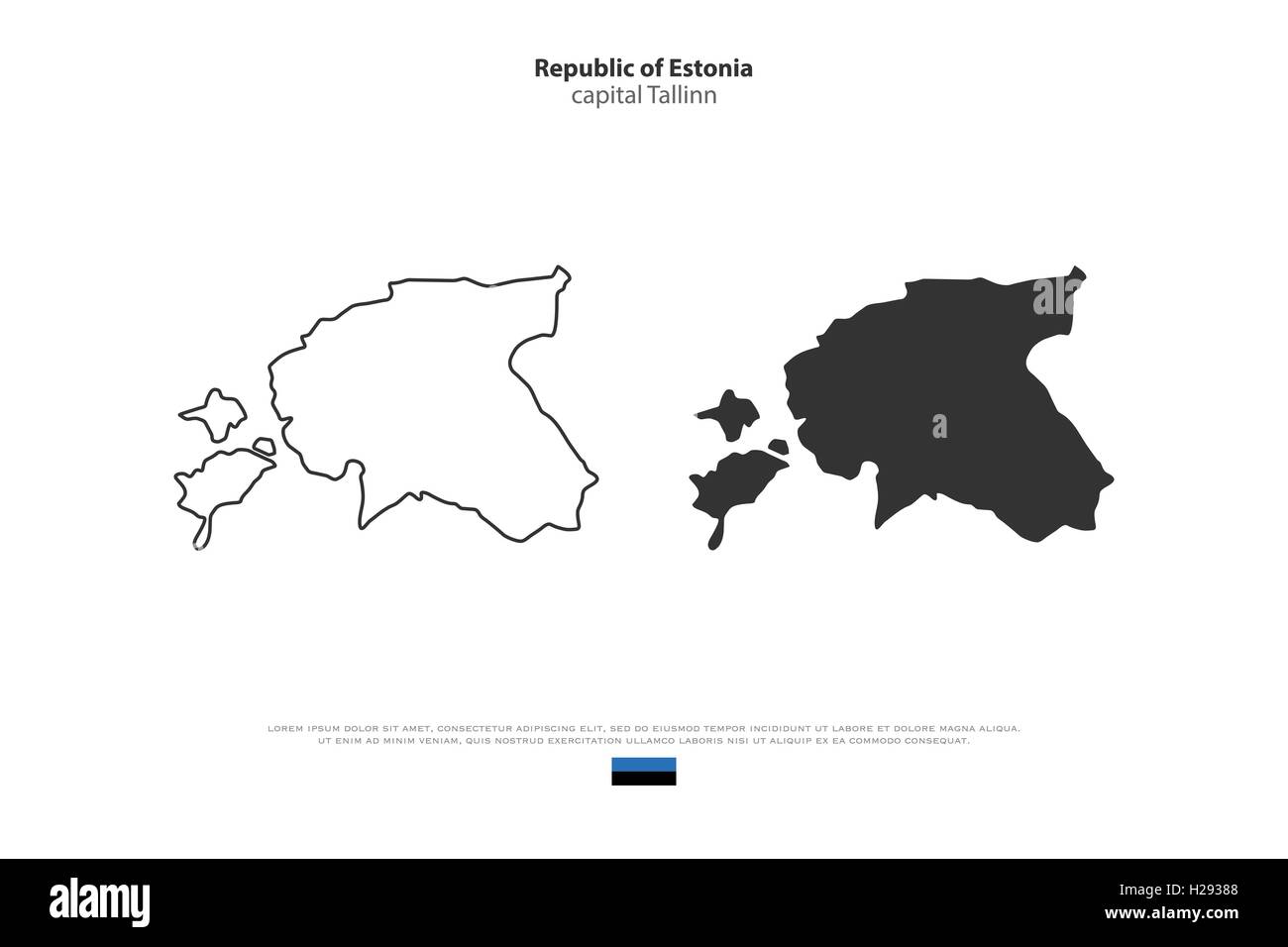 Repubblica di Estonia mappa isolato e bandiera ufficiale icone. vettore politico estone mappe su sfondo bianco. Unione Europea c Illustrazione Vettoriale