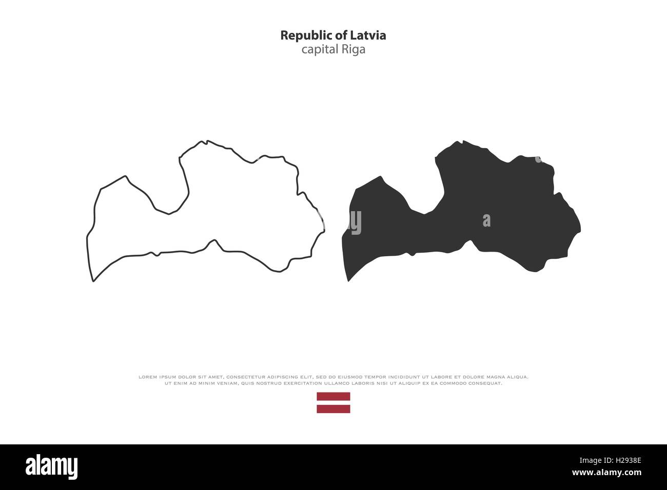 Repubblica di Lettonia mappa isolato e bandiera ufficiale icone. vettore politico lettone mappe su sfondo bianco. Unione Europea cou Illustrazione Vettoriale