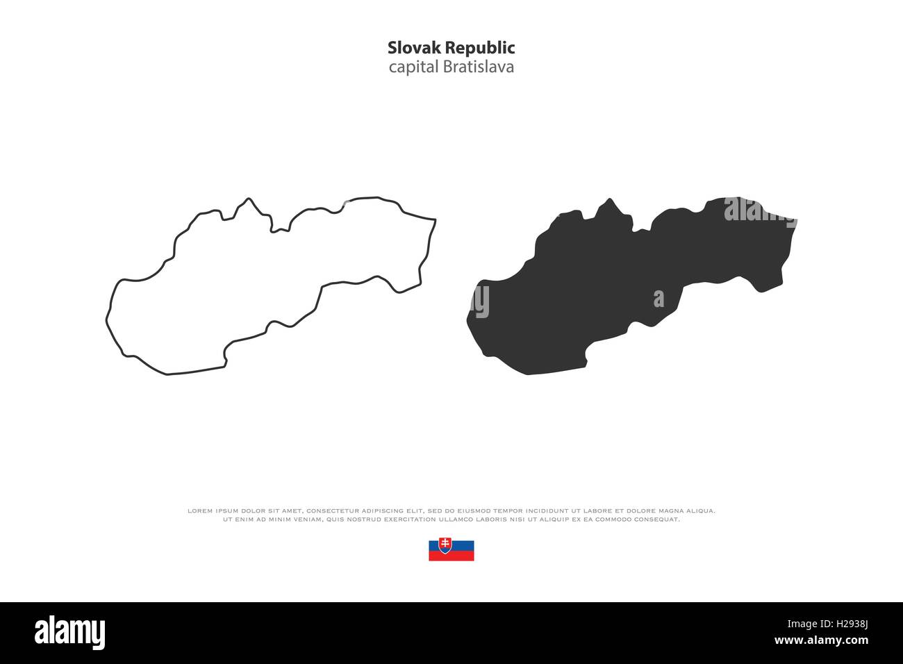 Repubblica slovacca mappa isolato e bandiera ufficiale icone. vettore politica slovacca illustrazione mappe. Paese europeo divieto geografico Illustrazione Vettoriale