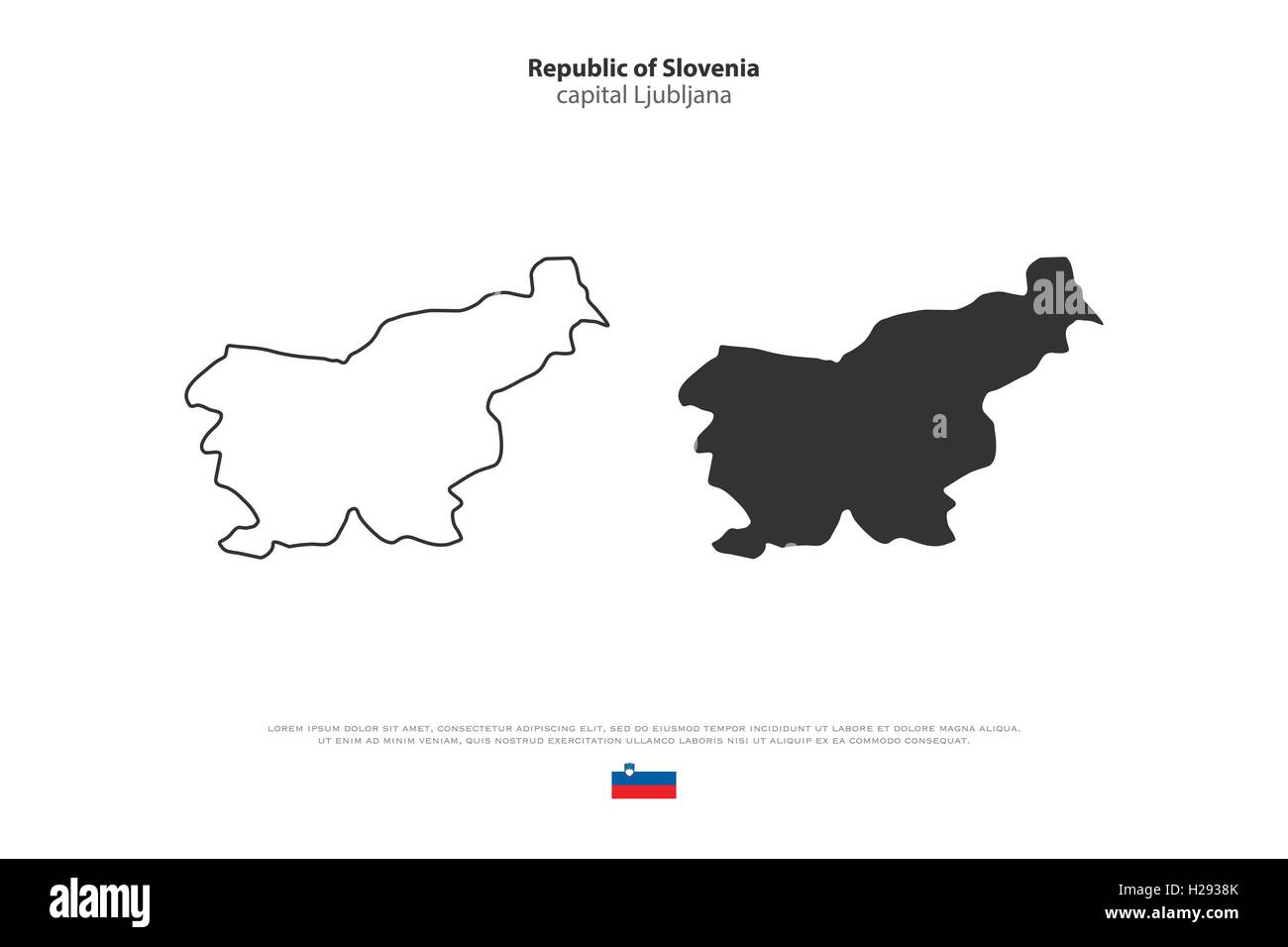 Repubblica di Slovenia mappa isolato e bandiera ufficiale icone. vettore politico sloveno di mappe su sfondo bianco. Paese europeo Illustrazione Vettoriale