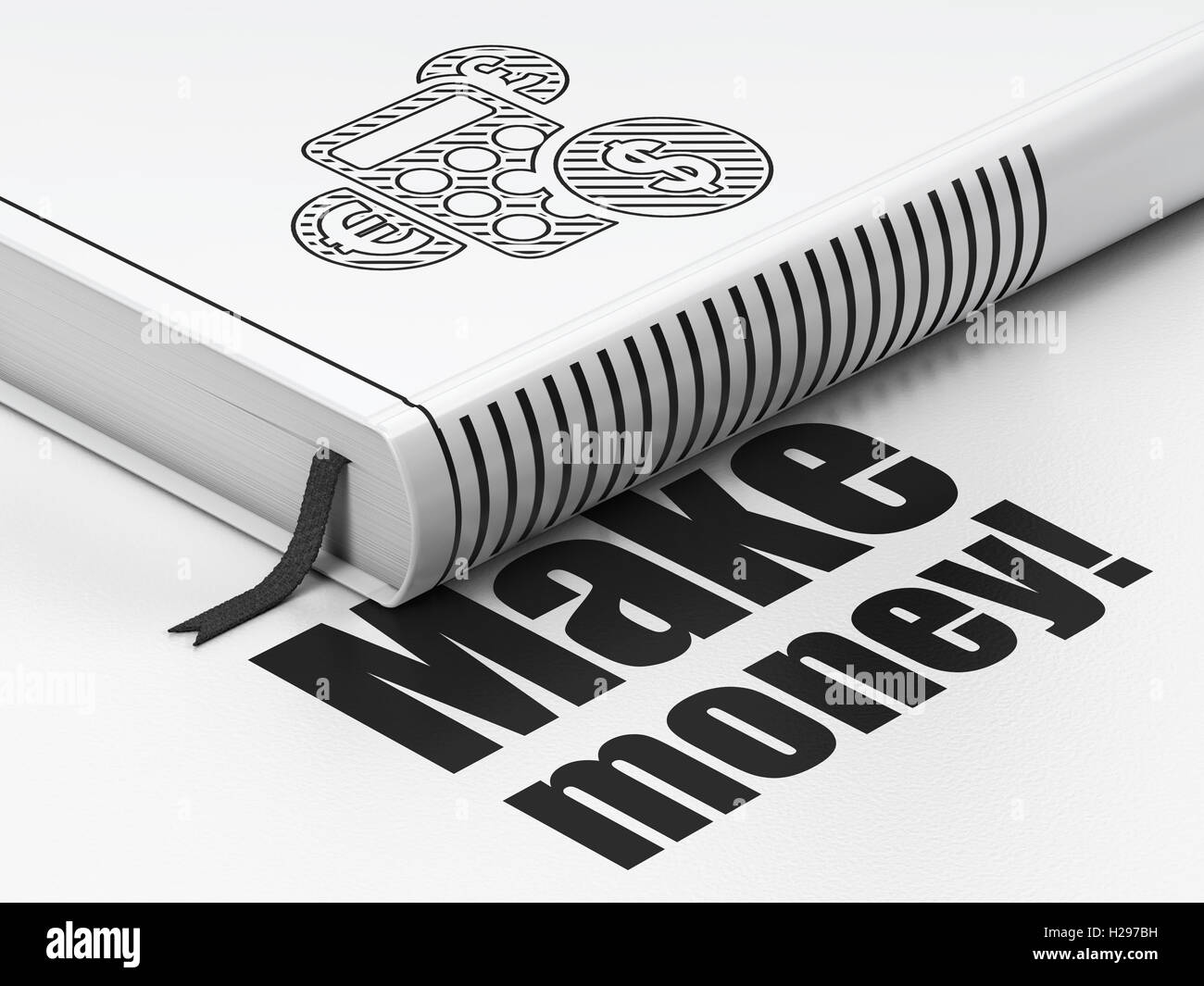 Concetto di finanza: prenota calcolatrice, fare soldi! Su sfondo bianco Foto Stock