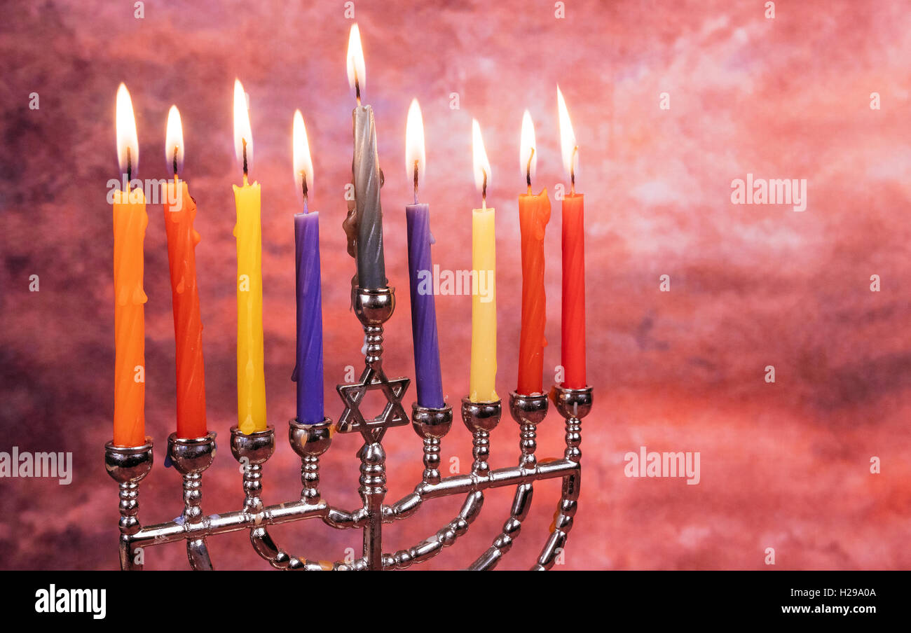 Festa ebraica Hanukkah sfondo con menorah Foto Stock