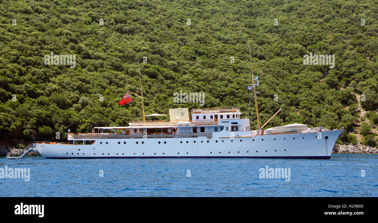 Un Shemara splendidamente restaurata 1938 nave Cefalonia ISOLE IONIE Grecia Foto Stock