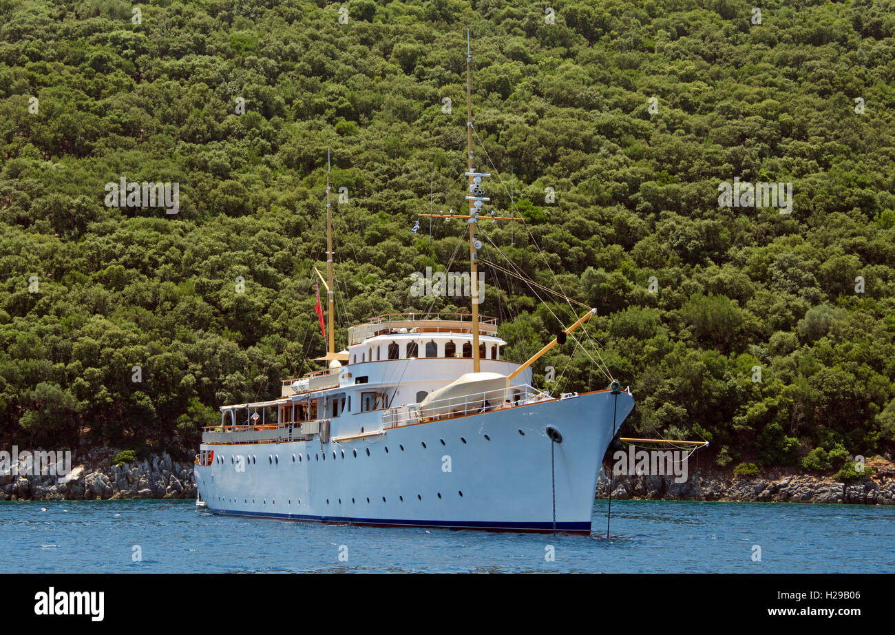 Un Shemara splendidamente restaurata 1938 nave Cefalonia ISOLE IONIE Grecia Foto Stock