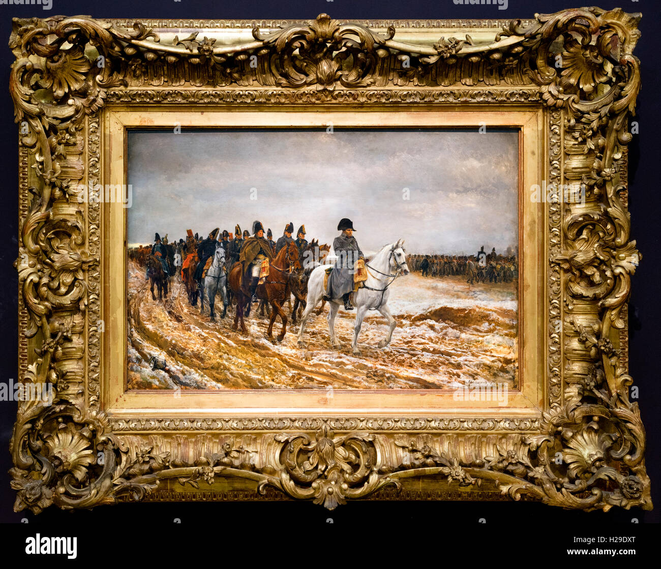 Campagne de France, 1814 da Ernest Meissonier, olio su tela, 1864. Napoleone Bonaparte (1769-1821) e il suo staff sono mostrati essere ritornato da Soissons dopo la battaglia di Laon. Foto Stock