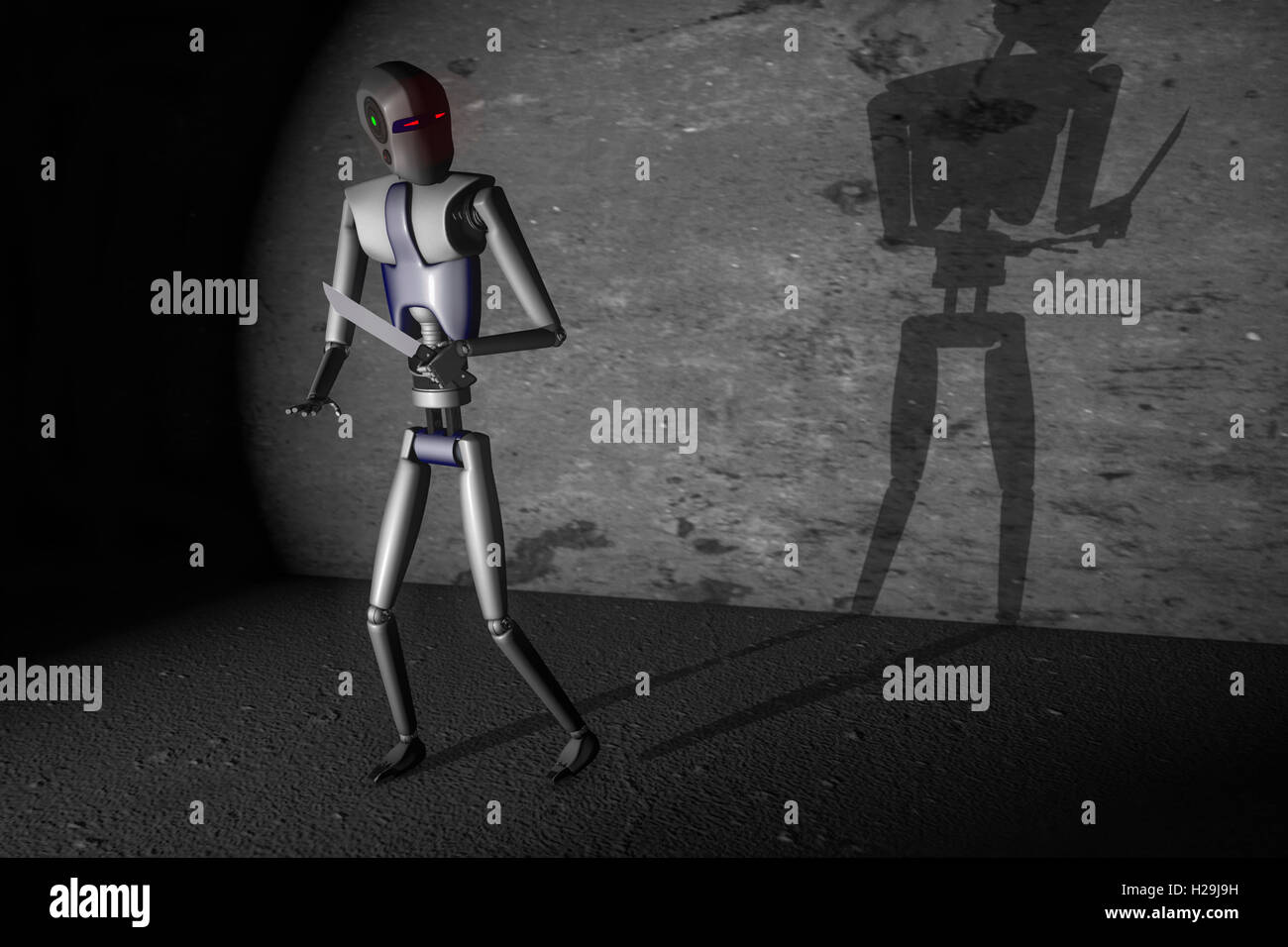 Un robot armati fuori controllo (3d rendering) Foto Stock