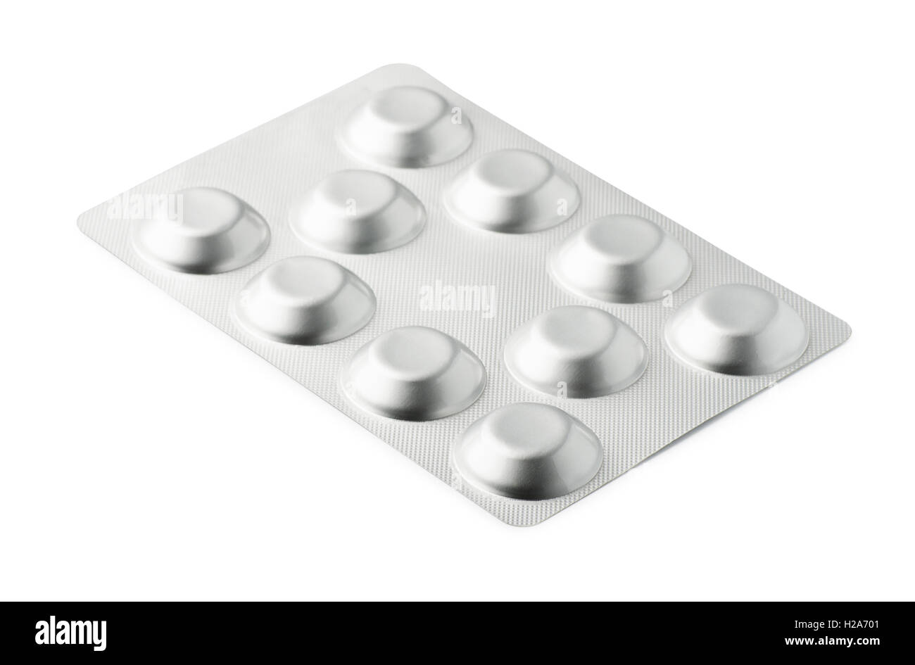 Pacchettizzato pillole isolato su uno sfondo bianco Foto Stock