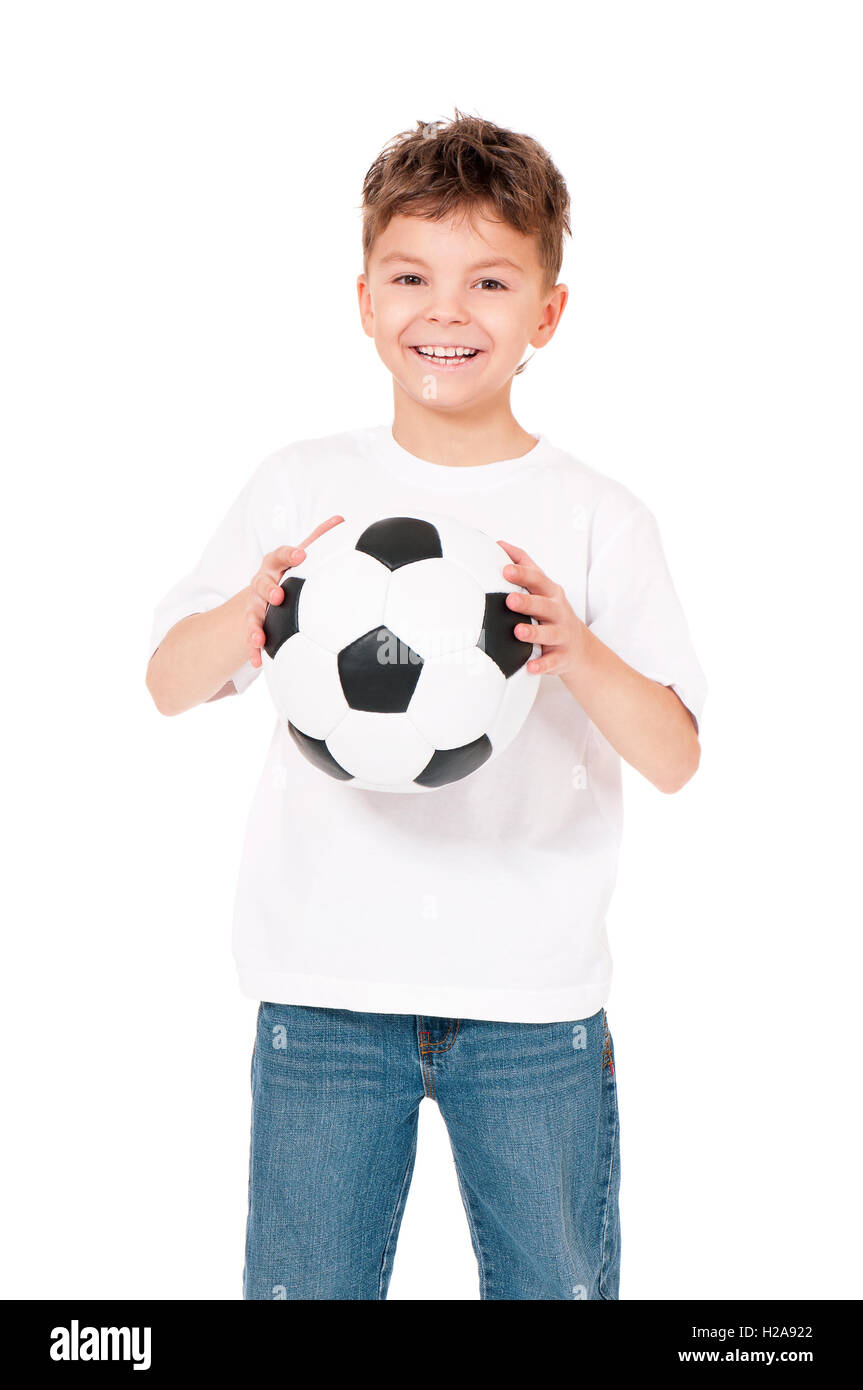 Ragazzo con pallone da calcio Foto Stock