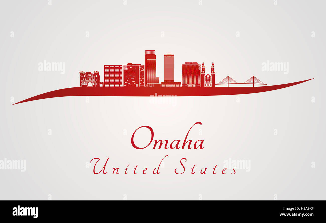 Omaha skyline in rosso e grigio in modificabile file vettoriali Foto Stock