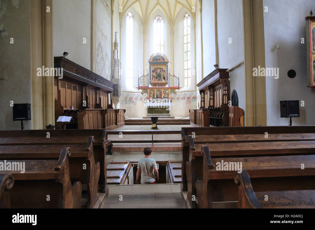 La storica, gotico, Chiesa sulla collina, nella città fortificata di Sighisoara in Transilvania, Romania, Est Europa Foto Stock