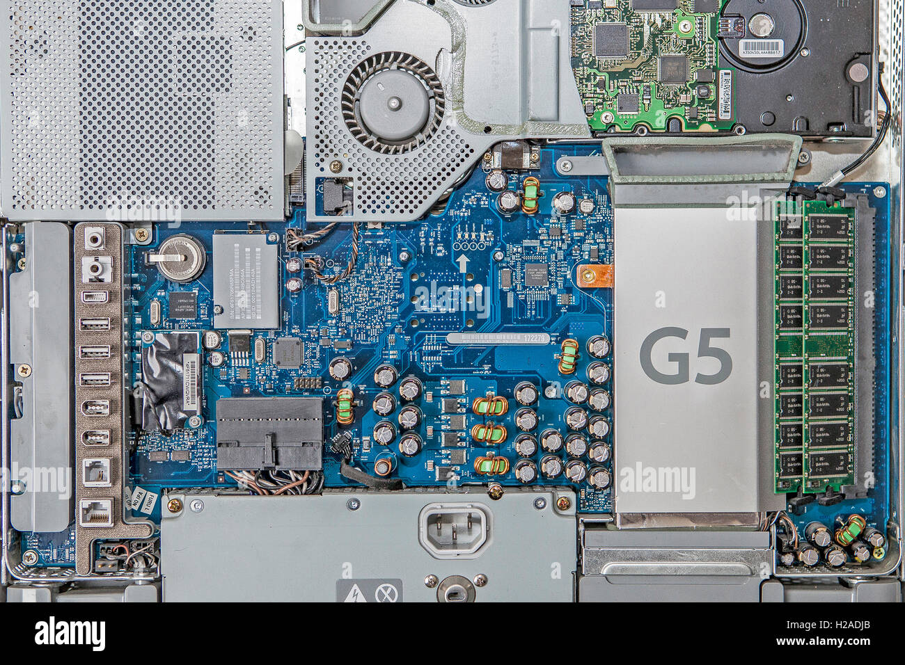 All'interno di un Apple Mac G5 computer che mostra il processore e la scheda di circuito. Foto Stock