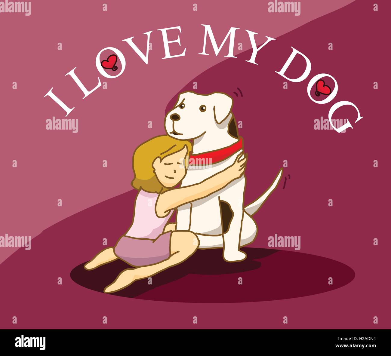 Donna abbraccio il suo big dog Illustrazione Vettoriale