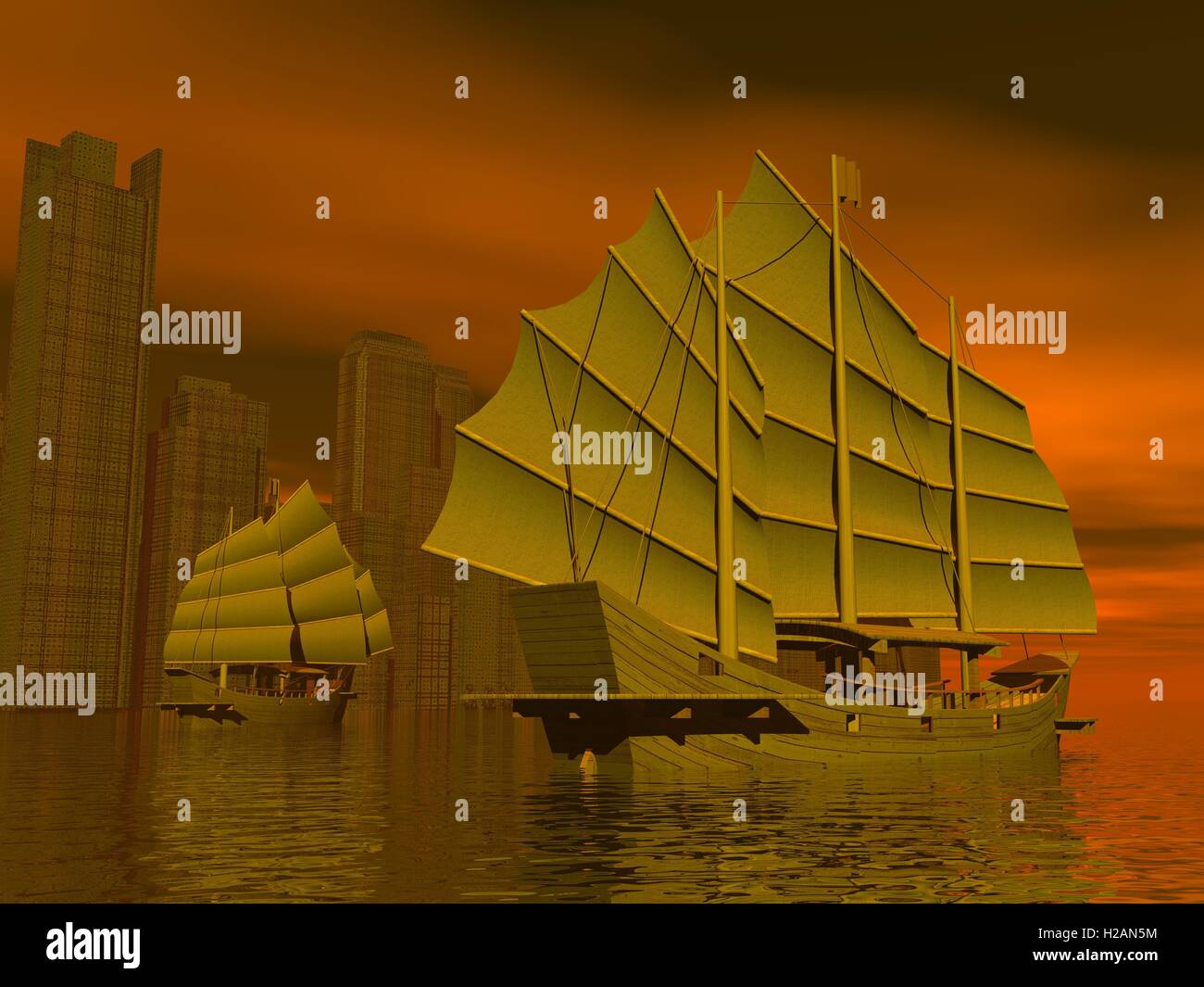 Giunca Cinese navi - 3D render Foto Stock