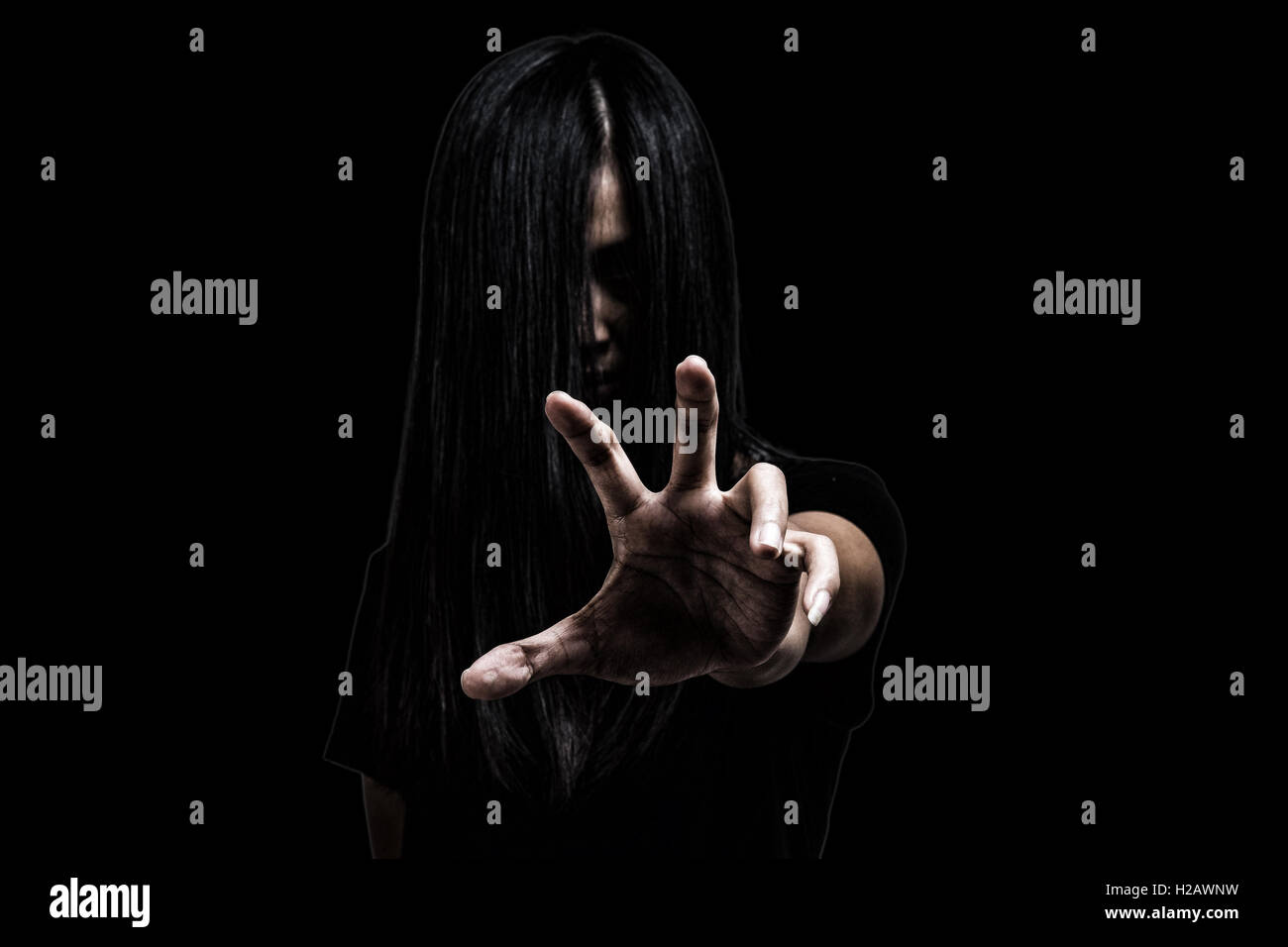 Ghost, horror, donna faccia, ragazza, male, demone, scuro, halloween, crudele, sporco creepy, violenza, zombie, femmina, Spooky, terrore, Foto Stock