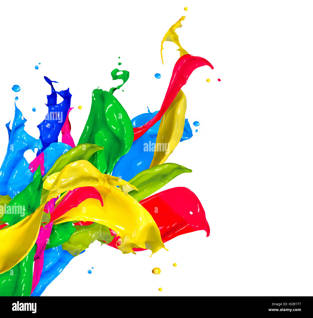 Vernice colorata Splash isolato su bianco. Schizzi astratti Foto Stock