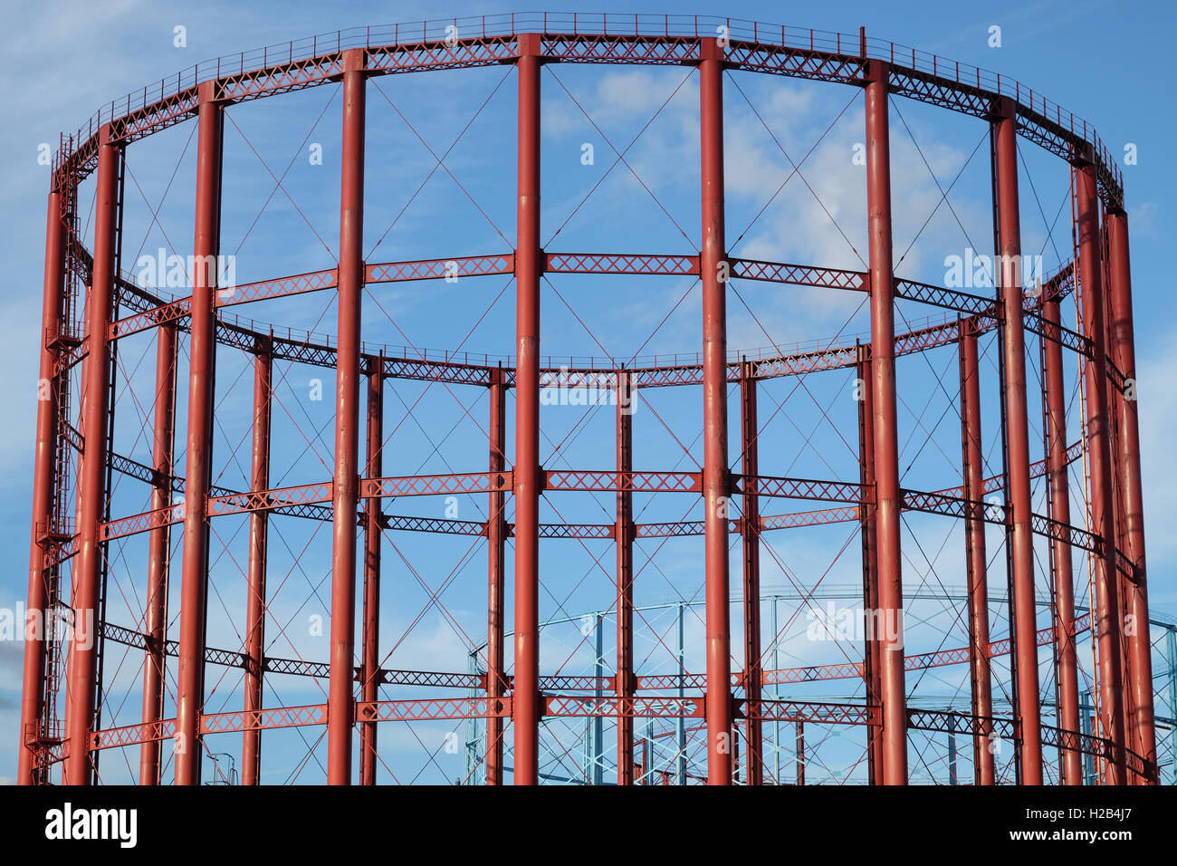 Il vecchio contenitore di gas nella zona centrale di Birmingham Foto Stock