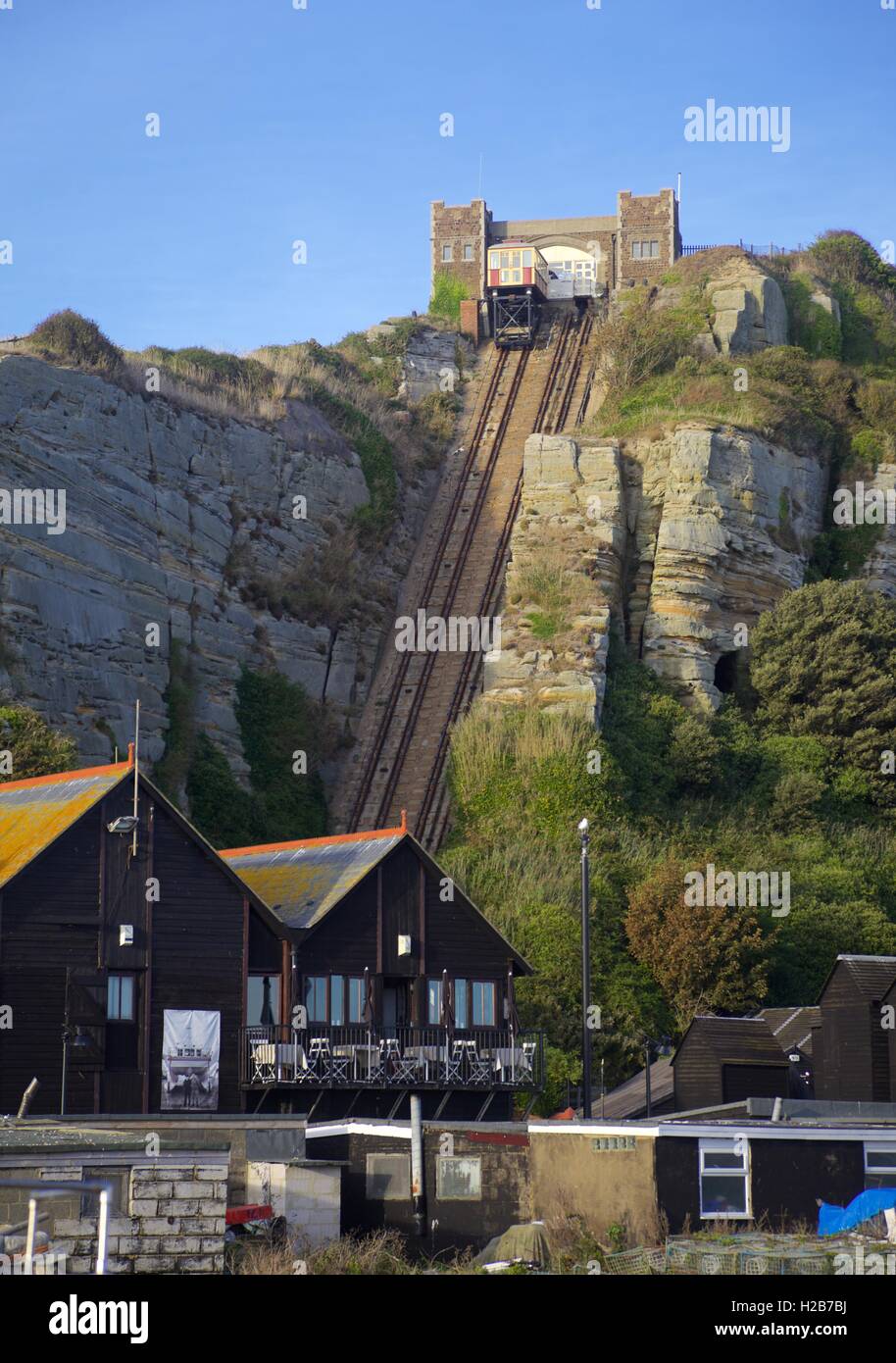 La East Hill funicolare in Hastings, Sussex, Inghilterra Foto Stock