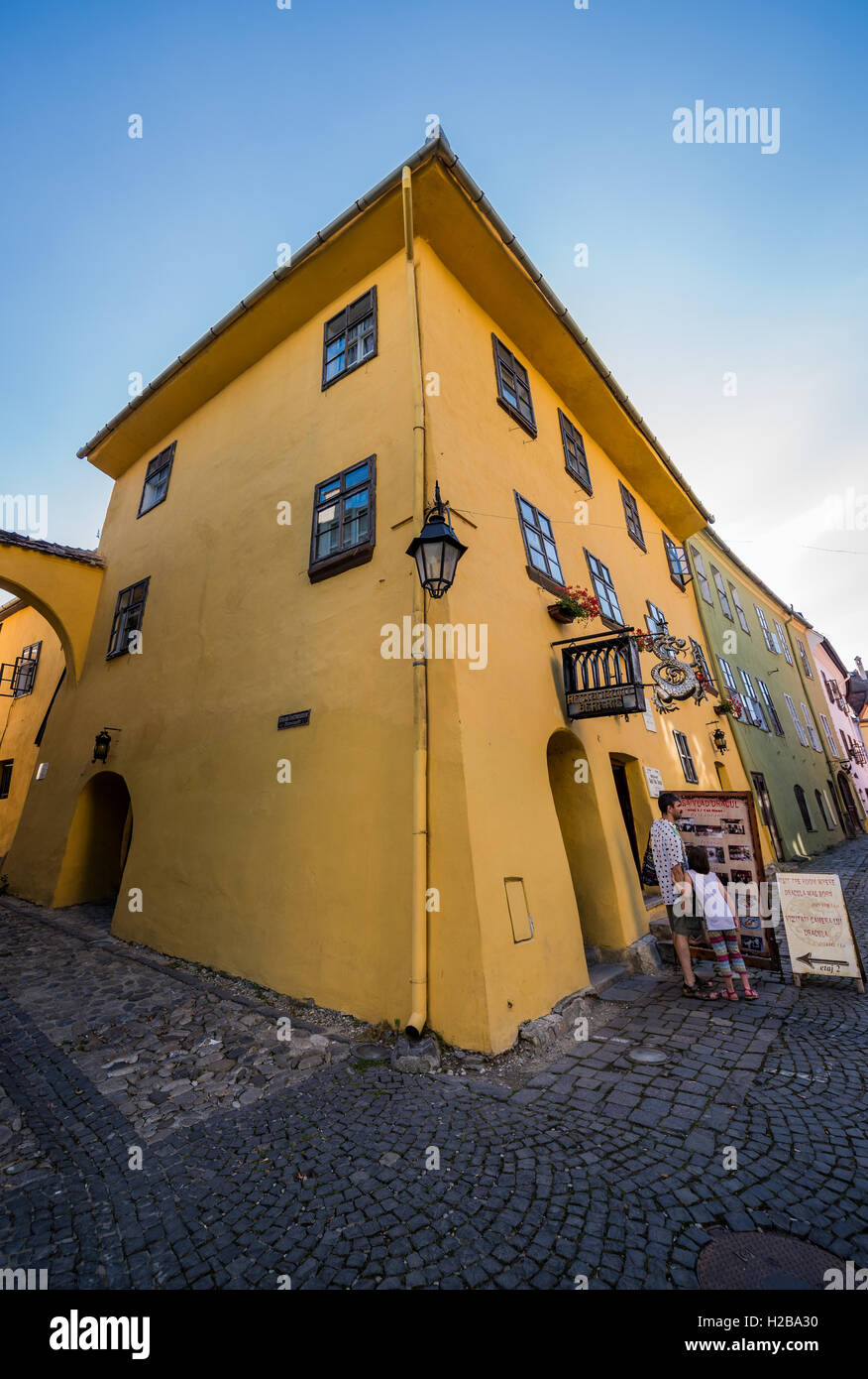 Vlad Dracul House - Casa natale di Vlad l'Impalatore nel centro storico di Sighisoara città, regione di Transilvania in Romania Foto Stock