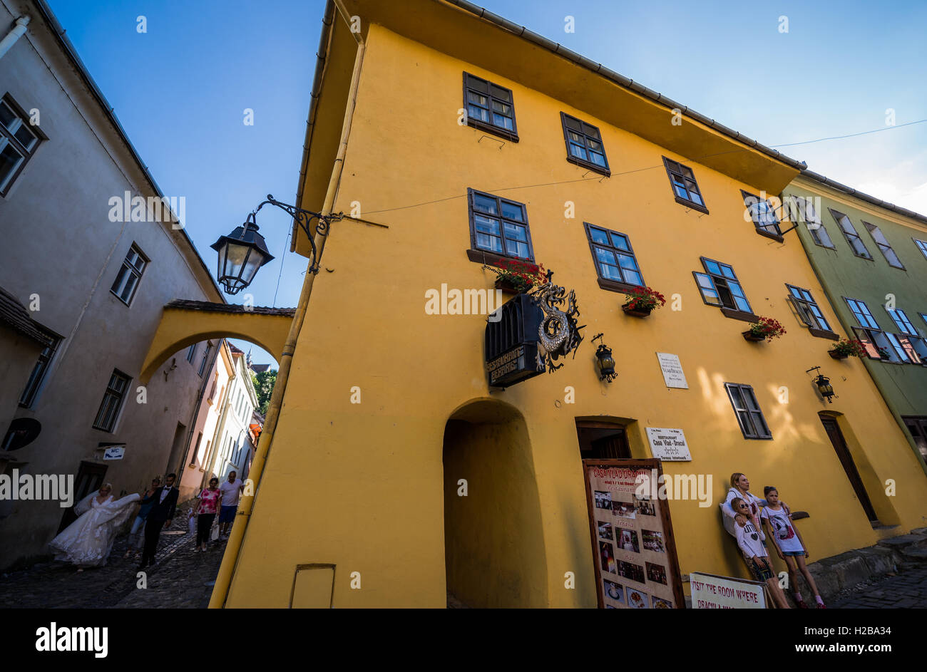 Vlad Dracul House - Casa natale di Vlad l'Impalatore nel centro storico di Sighisoara città, regione di Transilvania in Romania Foto Stock