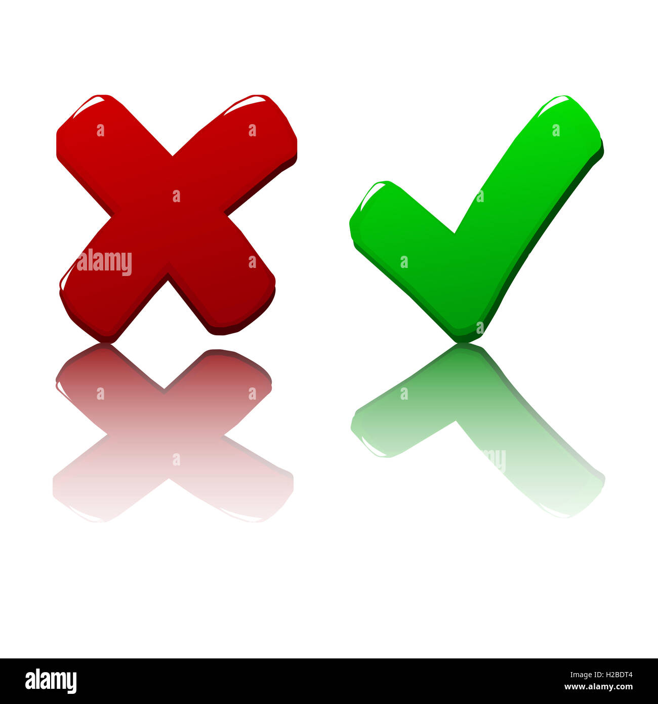 Tick e croce 3d la riflessione Foto Stock