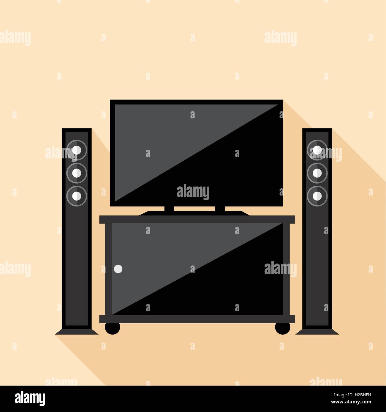 Vettore digitale hi-fi sistema audio con monitor e tv con mobili di stile piatto Illustrazione Vettoriale