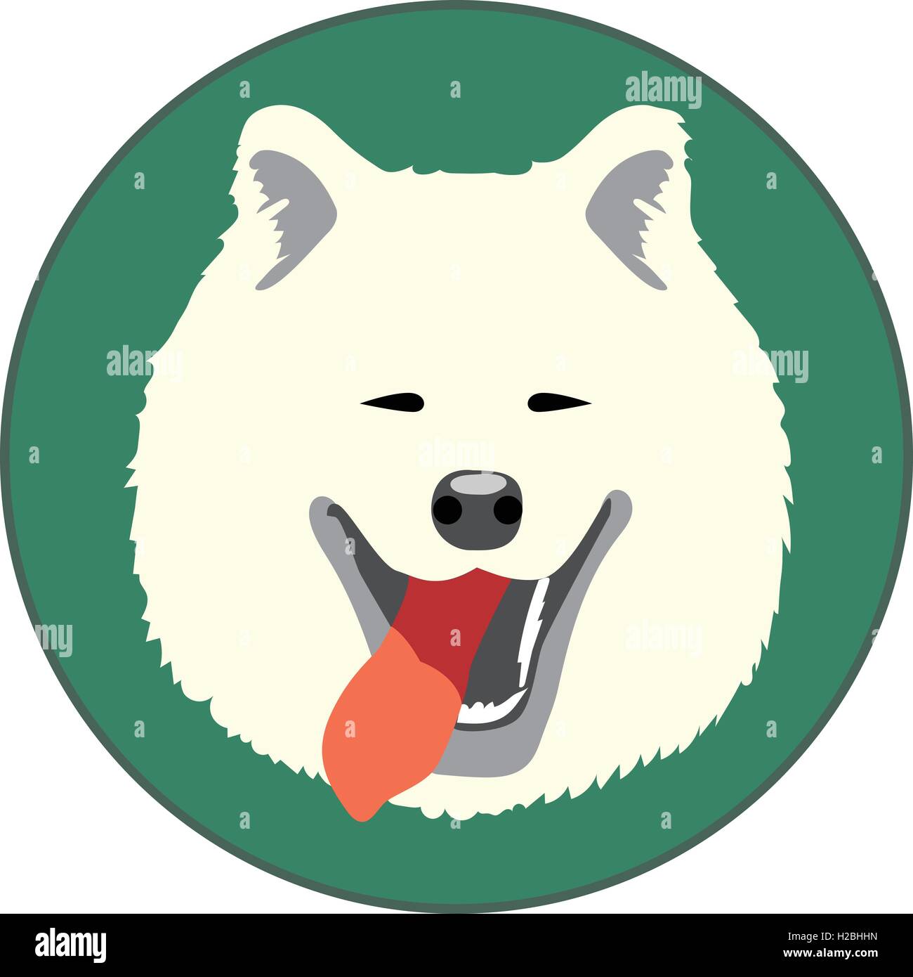 Vettore digitale samoiedo dog face, nel cerchio verde, di tipo piatto Illustrazione Vettoriale