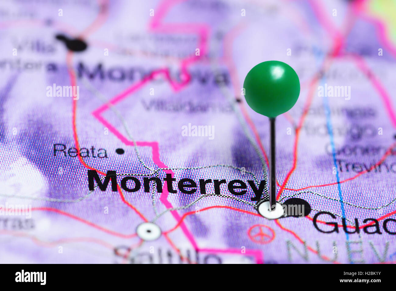 Monterrey imperniata su una mappa del Messico Foto Stock