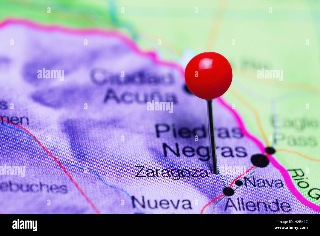 Saragozza imperniata su una mappa del Messico Foto Stock