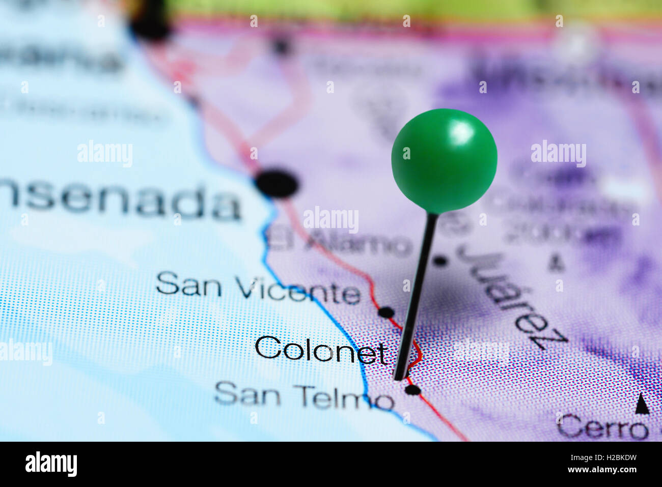 Colonet imperniata su una mappa del Messico Foto Stock