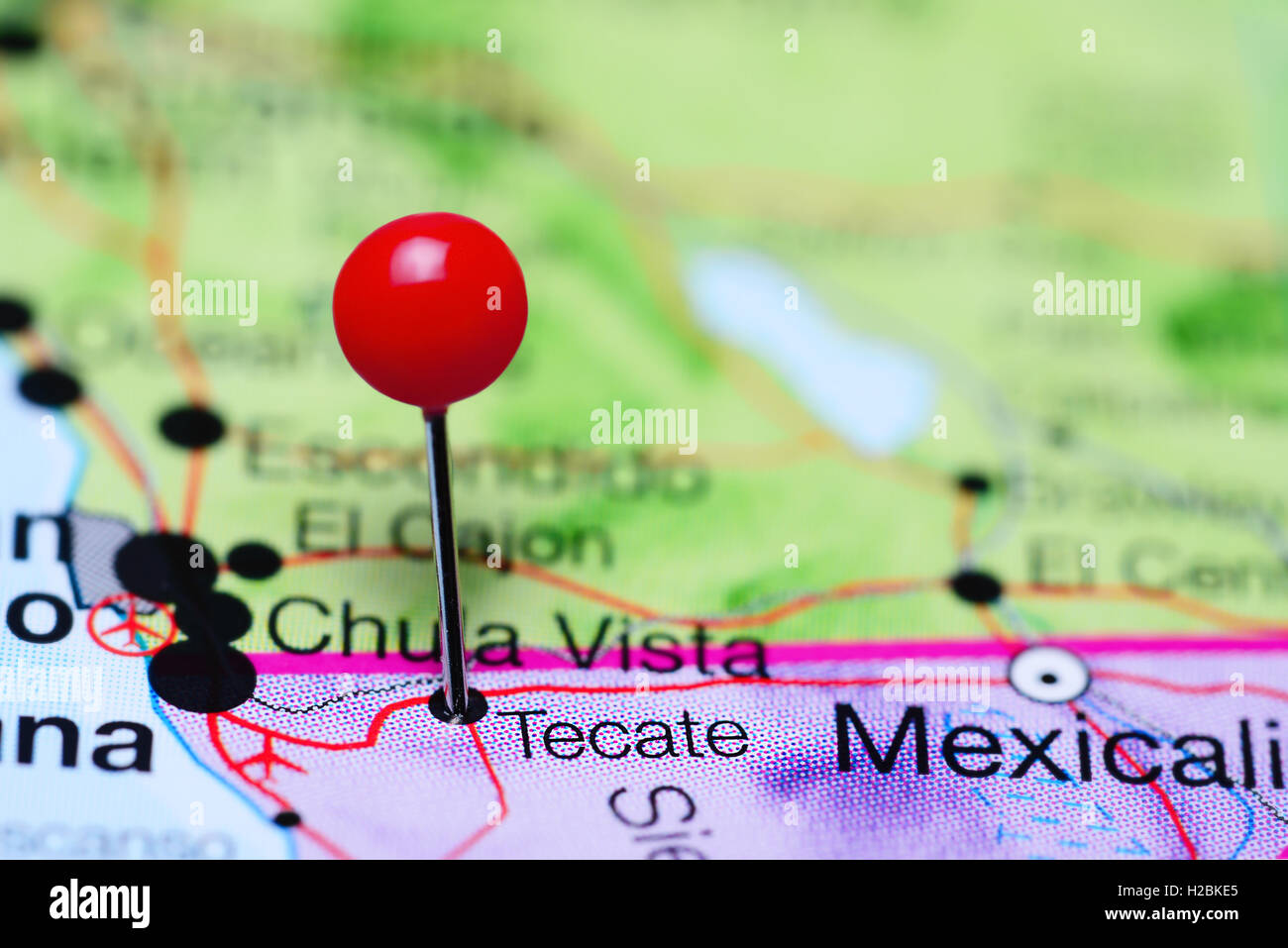 Tecate imperniata su una mappa del Messico Foto Stock